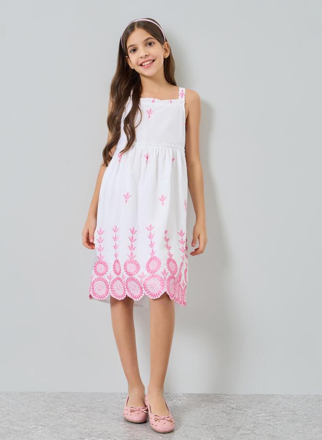 Styli Girls Pink Embroidered Strappy Midi Dress - Image 5